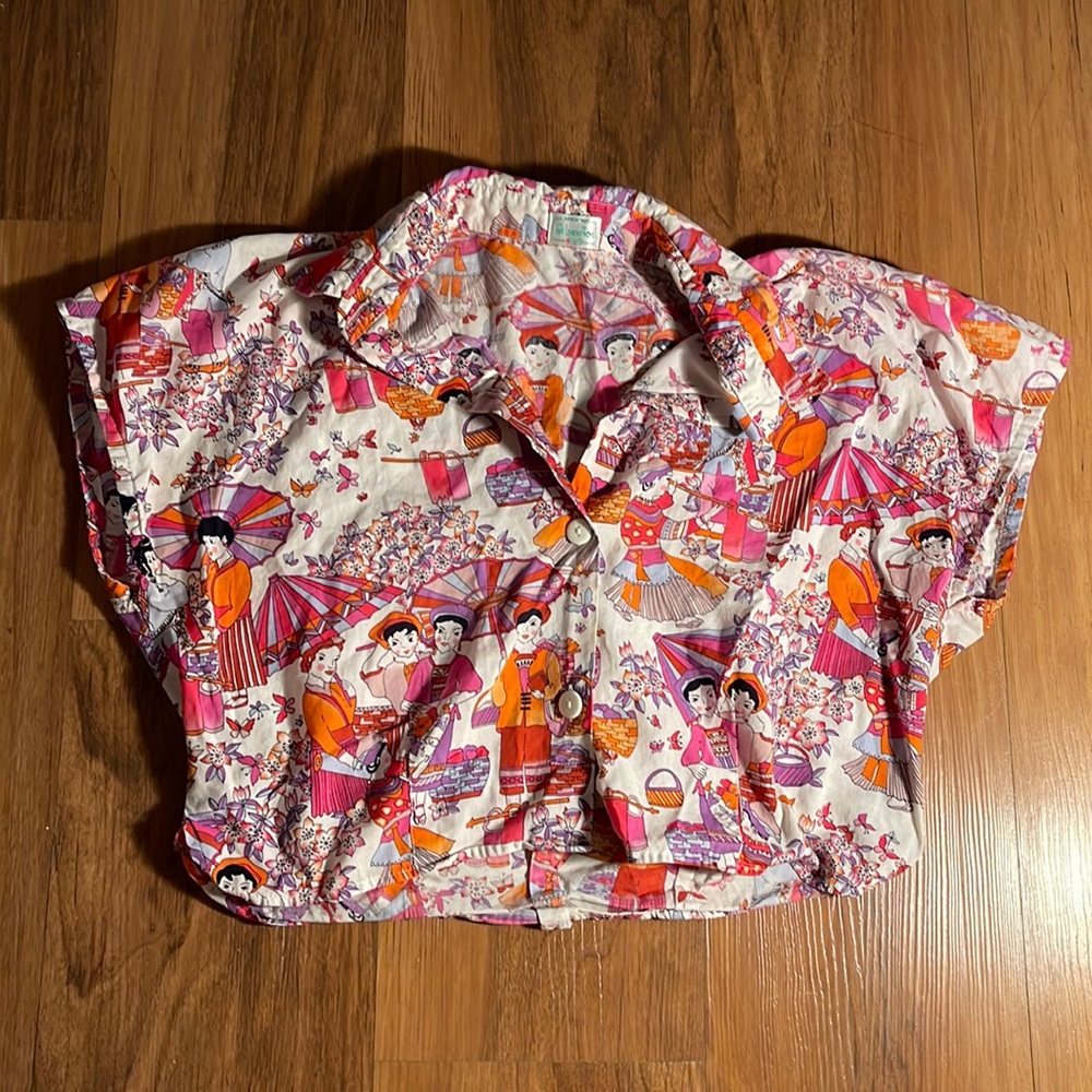 Vintage Benetton Button Top with Design; Size S